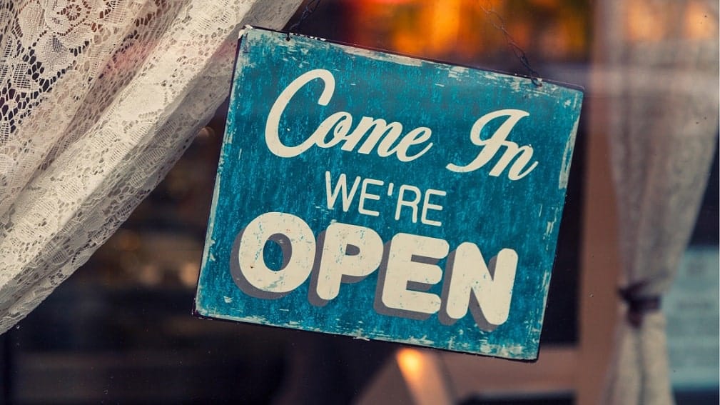 come in we're open sign