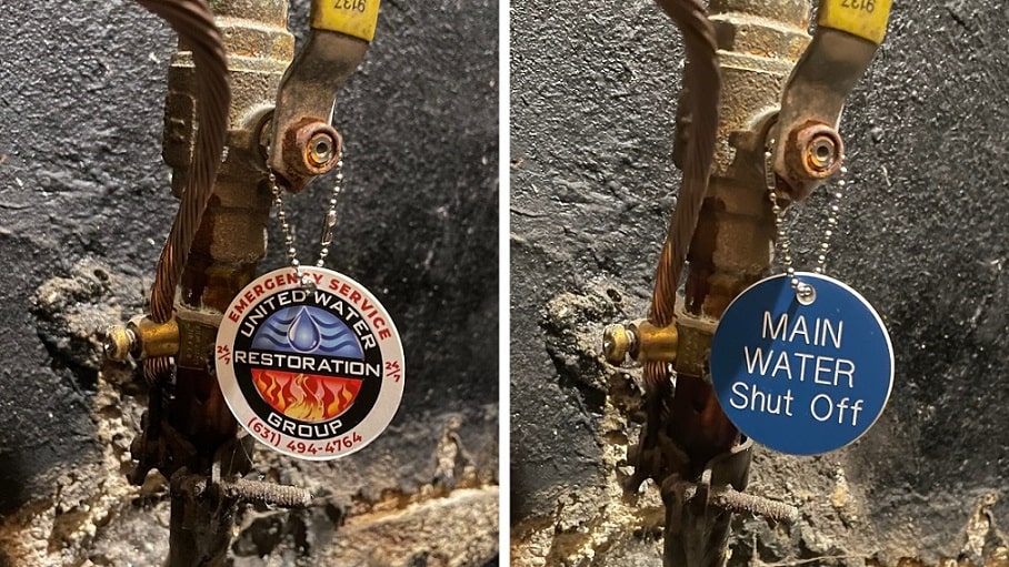 company tag on a main shut-off valve