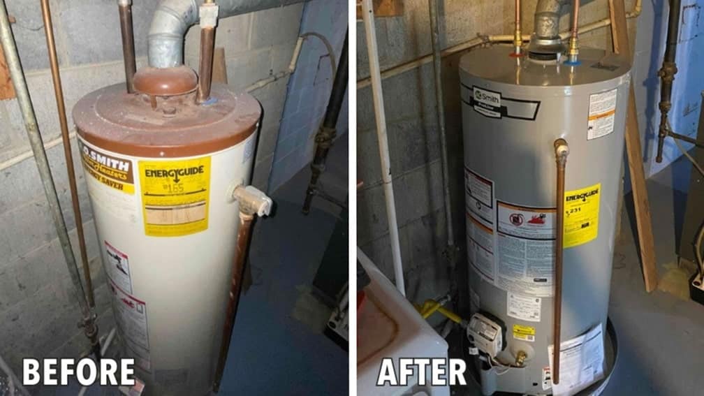 before and after water heater replacement